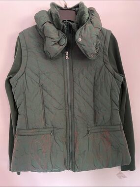 Desigual Moss Green Quilted Puffer Jacket  with Fur Hood NWT EU 42